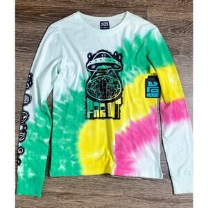 New Small A Lab Far Out Rainbow Tie Dye Long Sleeve T-Shirt Rasta Trippy Alien